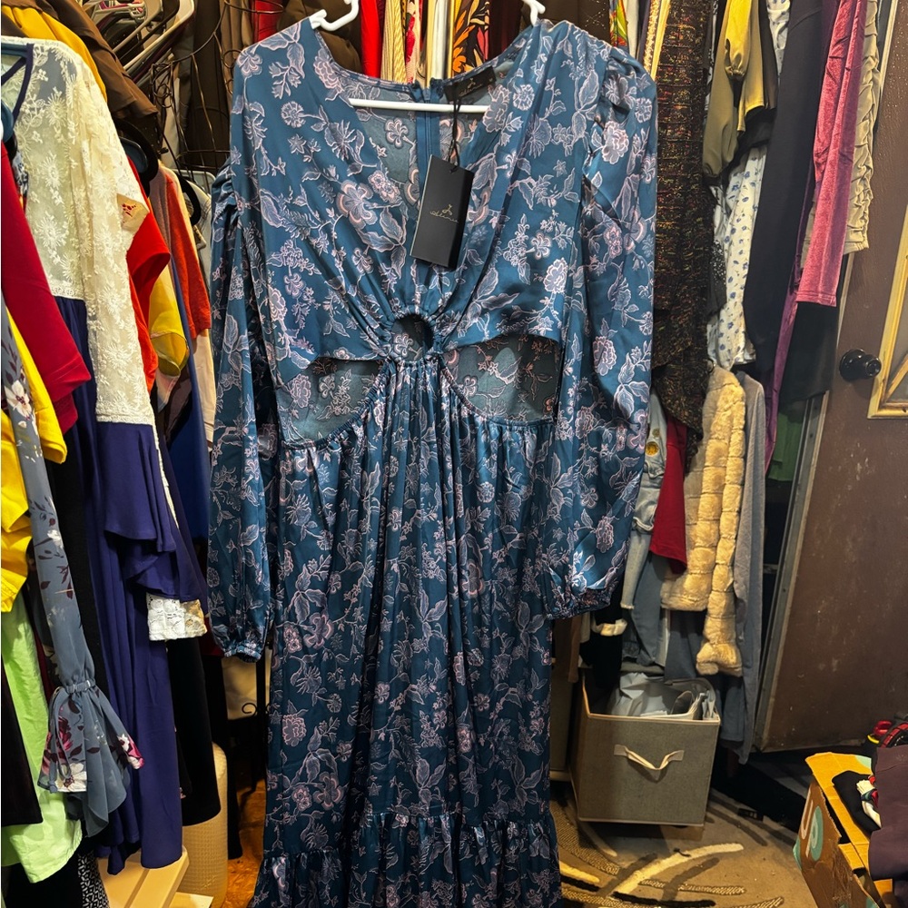 Almia Blue Floral Long Sleeve Dress